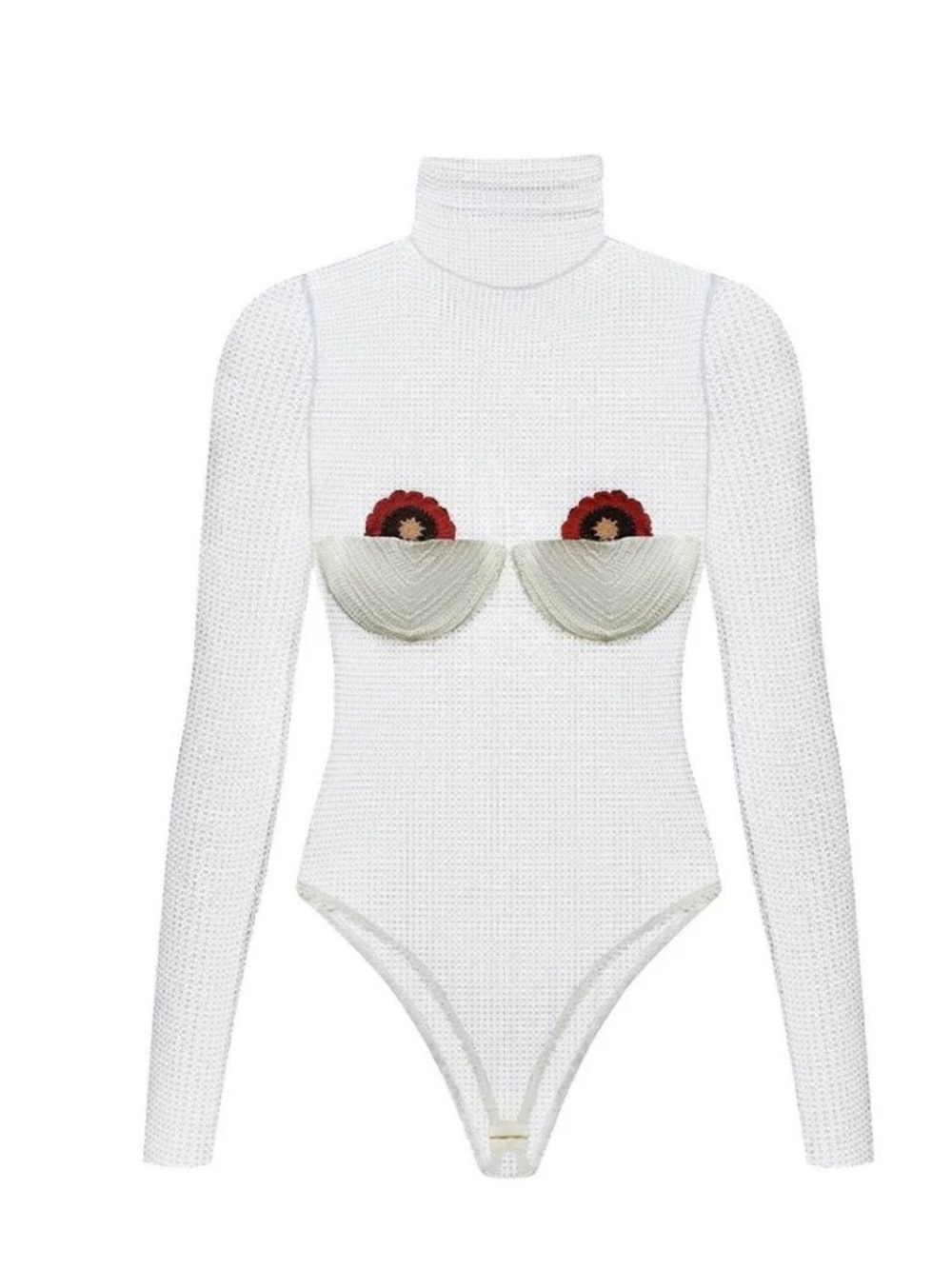 TONIA Flower Knit Long sleeve Bodysuit in White NWT